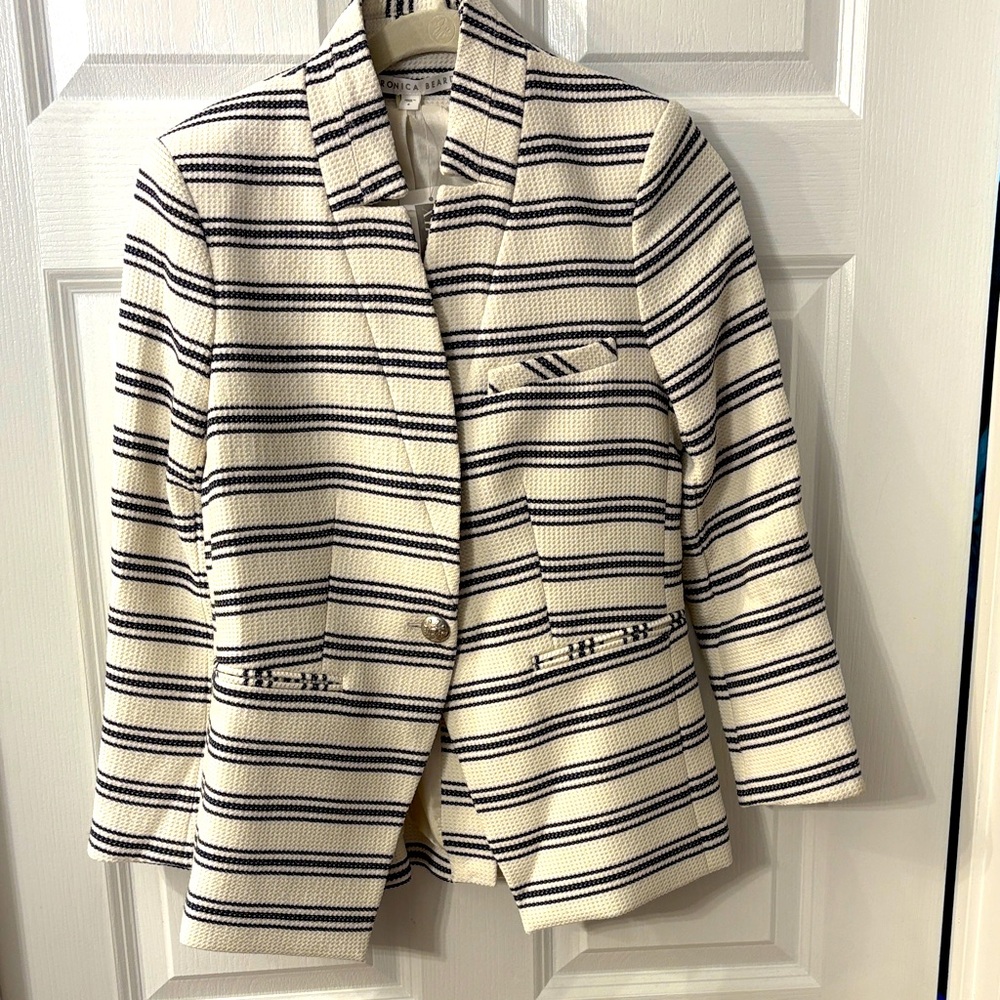 NWT Veronica Beard Navy and Cream Striped Blazer size 4